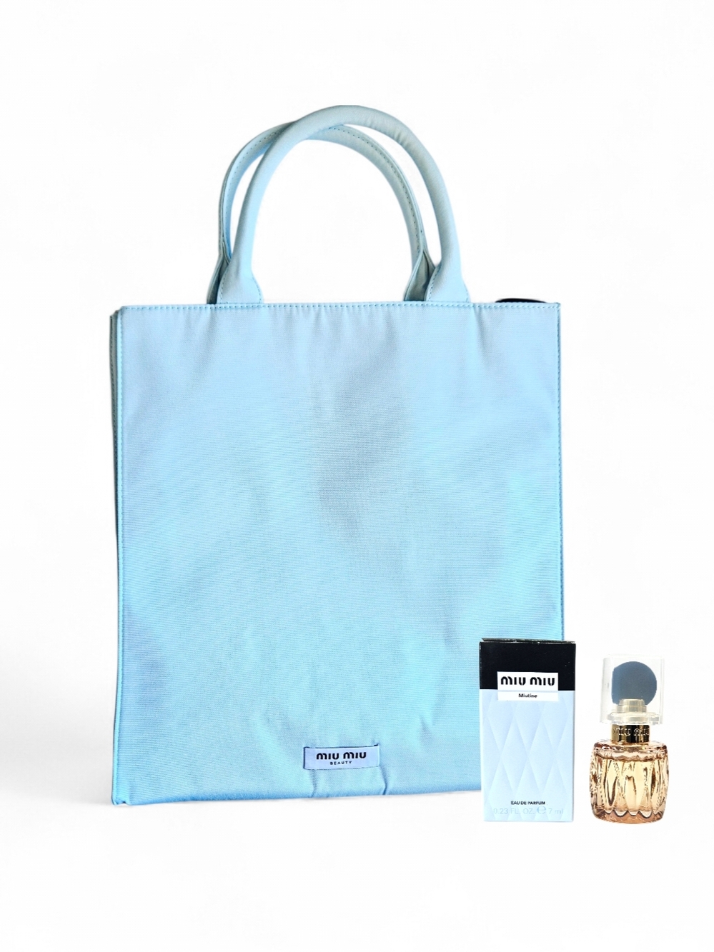 Miu Miu Light Blue Canvas Tote + 5mL Mini